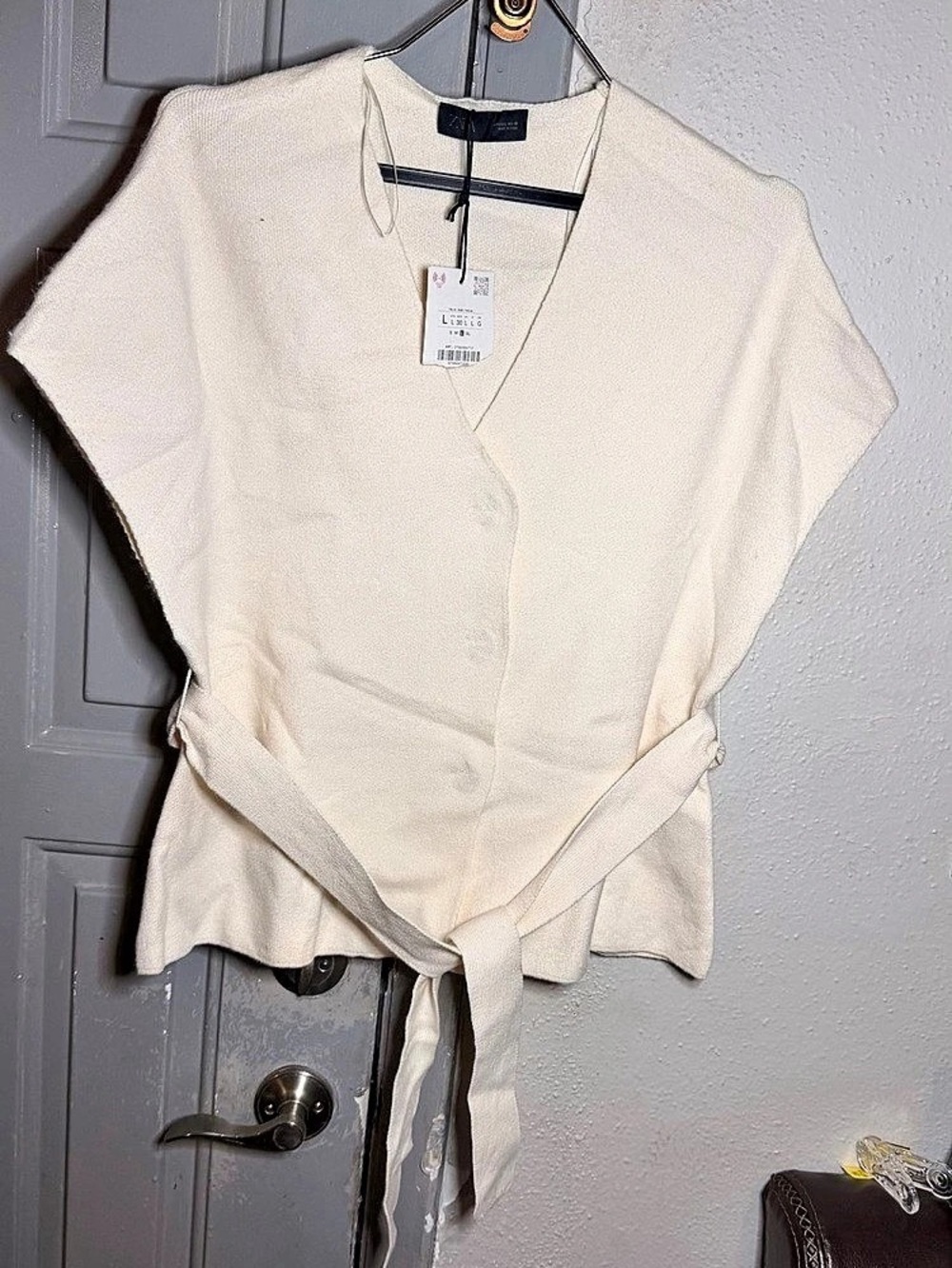 Zara Wrap Front Tunic in Cream Size Large NWT